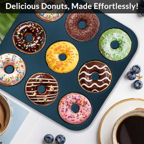 Large Silicone Donut Pan for Baking,9 Cavity Non-Stick Food Molds - color: Navy Blue