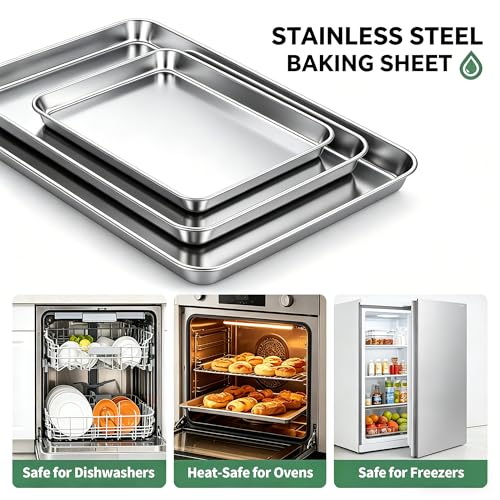 Stainless Steel Cookie Sheets for Baking Set of 3, Stainless Steel Baking Sheet, 9.3/12.5/16 Inch Sheet Pans, Non Stick, BPA Free, Dishwasher Safe, Durable and Easy Clean (Set of 3-9,12,16”) - size: Set of 3 - 9.3/12.5/16”