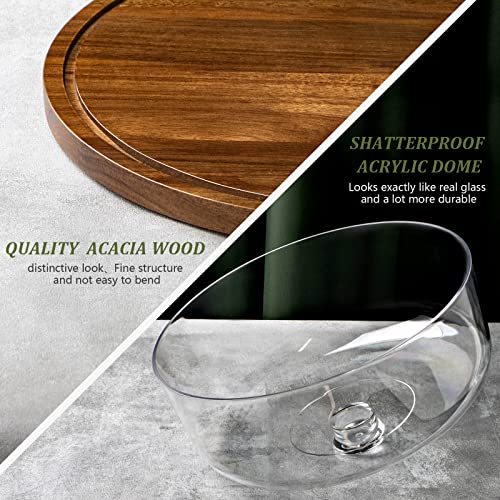 ANBOXIT Cake Stand with Dome Lid, Acacia Wood Cake Plate with Cover - size: Acrylic Dome - Flat