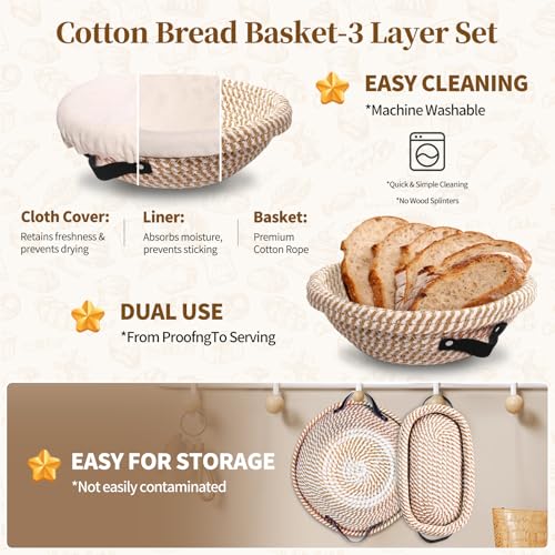 Sourdough Starter Kit with Round & Oval Banneton Bread Proofing Basket Set