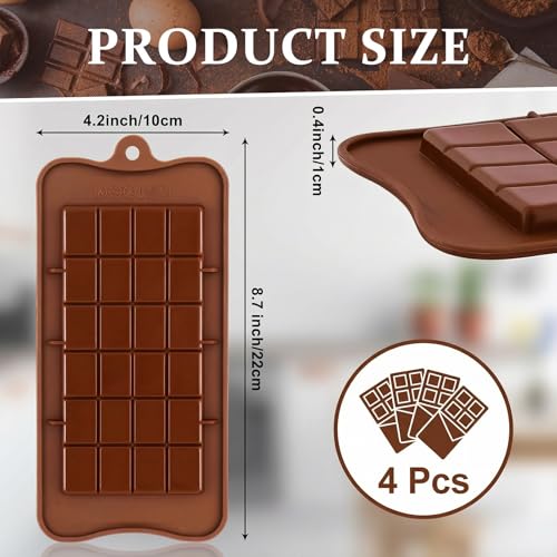 4 Pcs Break-Apart Chocolate Molds, Chocolate Bar Silicone Molds, Non-Stick Chocolates Bar Mold for Baking Chocolates, Candy, Protein Energy Bars - color: Rectangular Chocolate