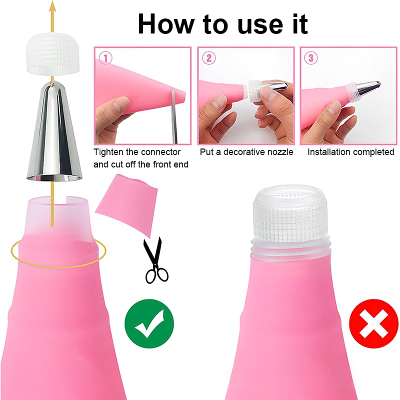 Piping Bags and Tips Set, Reusable Cake Decorating Supplies with 2 Reusable Bags, 14 Icing Tips, 2 Silicone Rings, 2 Couplers and 3 Scrapers, Cake Baking Tools for Cookie Icing Cupcakes