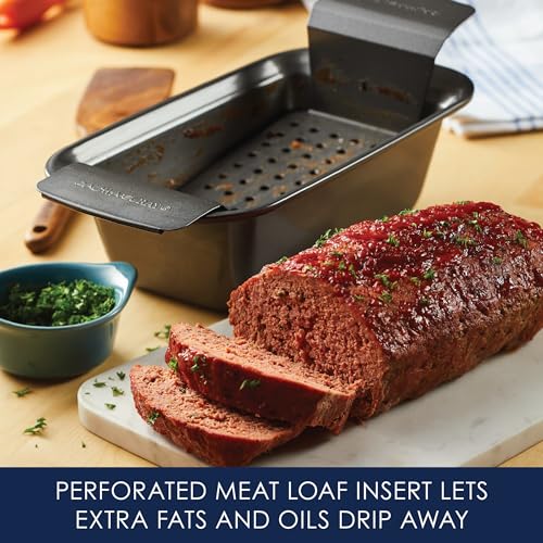 Rachael Ray Bakeware Meatloaf/Nonstick Baking Loaf Pan with Insert, Gray, 9 Inch x 5 Inch (Pack of 6) - size: 9 Inch x 5 Inch (Pack of 6), style: Loaf Pan
