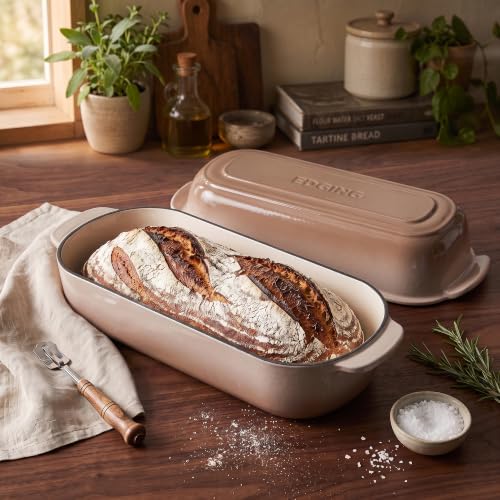 EDGING CASTING Enameled Cast Iron Loaf Pan with Lid, Bread pan, Dutch Oven Bread pan for Homemade Sourdough Bread Baking, 12.5x5.5 inch, 5qt, Mocha - color: Mocha