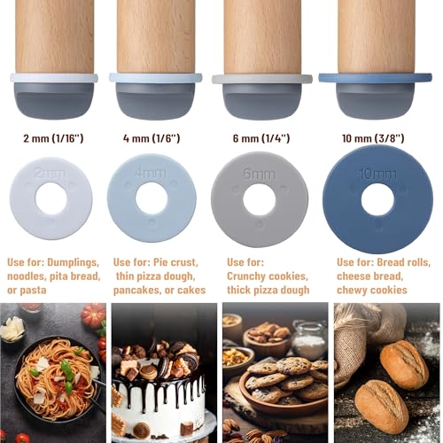 Adjustable Rolling Pin with Thickness Rings, 13.8", 4 Rings - color: Pastel