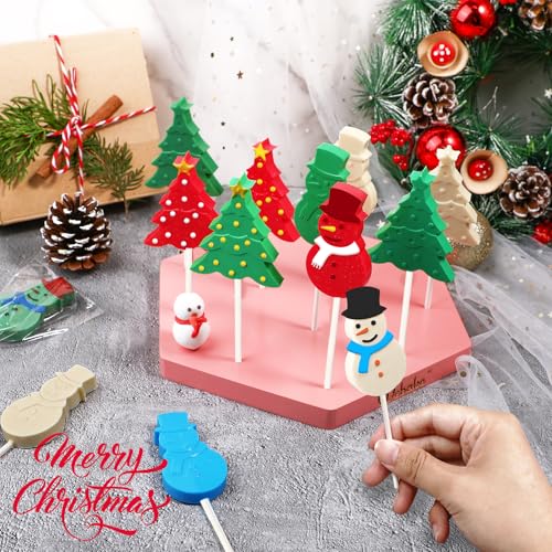 Webake Christmas Lollipop Molds with Tree and Snowman Shapes, Silicone Chocolate Candy Sucker Mold with Sticks, Pack of 2