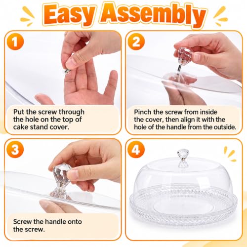 AVLA Acrylic Cake Plate with Dome, 13 Inch Cake Stand with Cover, Diamond Pattern Serving Platter with Lid for Display, Party, Entertaining, Diamond Shaped Handle