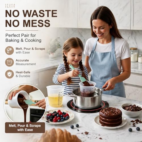 Palksky Silicone Measuring Cups Set (1-Cup & 2-Cup & 4-Cup) with Jar Spatula, Microwave Safe, Honeycomb Heat-Control Grip, Easy-Read Liquid Measuring for Baking, Cooking & Chocolate Melting - size: 1000ml*1+500ml*1+250ml*1+Jar Spatulas*3