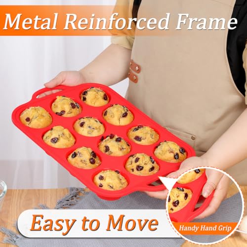 CAKETIME Silicone Muffin Pan, Metal Reinforced Frame Silicone Cupcake Pan Regular Size 12 Cups Nonstick Muffin Tins for Baking Easy to Move 2 Pack Red - size: Metal Framed: 12-Cup Regular