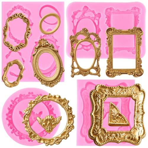 Mujiang Picture Frames Silicone Mold Photo Frame Fondant Molds Set Of 4 - color: Style C