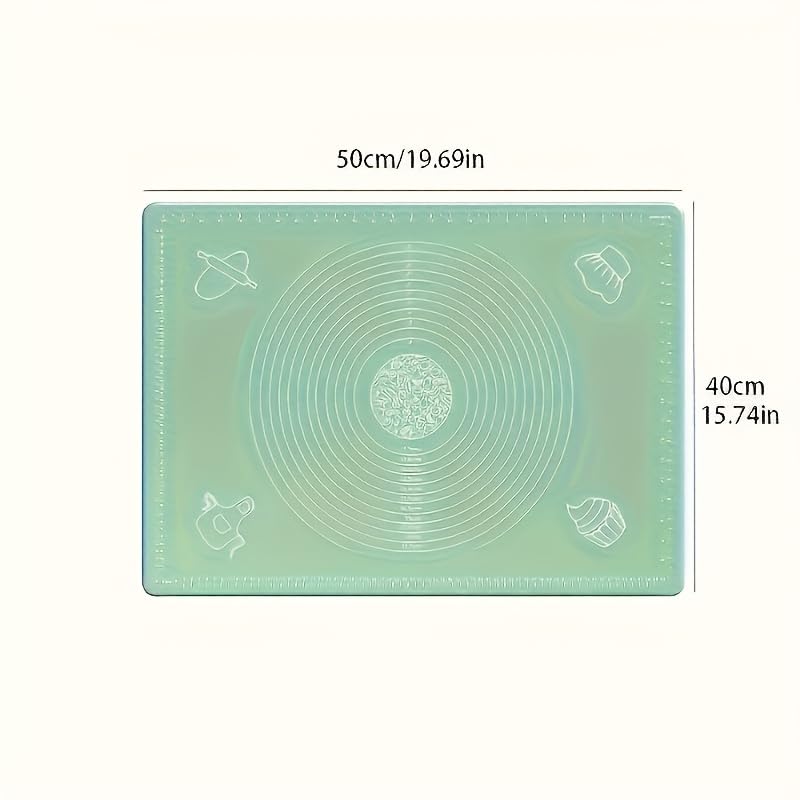 Silicone Pastry Extra Thick Non Stick Baking Mat with Measurements and Edge Heightening, Silicone Rolling Mat for Pastry, Bread, Cookies, Pizza, Fondant, Pasta