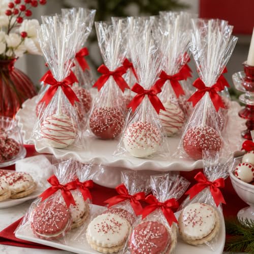 50 Pcs Twist Tie Bows for Treat Bags and Gift Wrapping, Red - color: Red