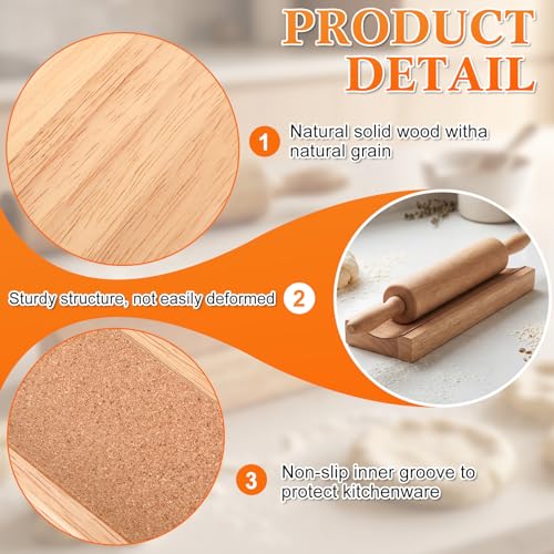 Sawysine 4 Pcs Wood Rolling Pin Holder Rolling Pin Stand Pizza Roller Holder Kitchen Display Rack For Dough Pastry Fondant Kitchen Storage