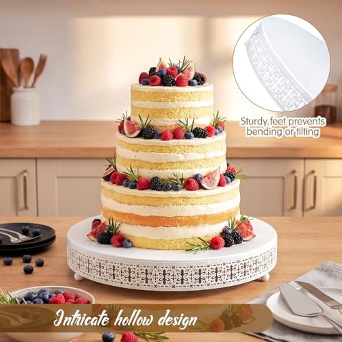Wenqik White Metal Cake Stand 20 Inch with Cutting & Spatula - color: White, size: 20 Inch