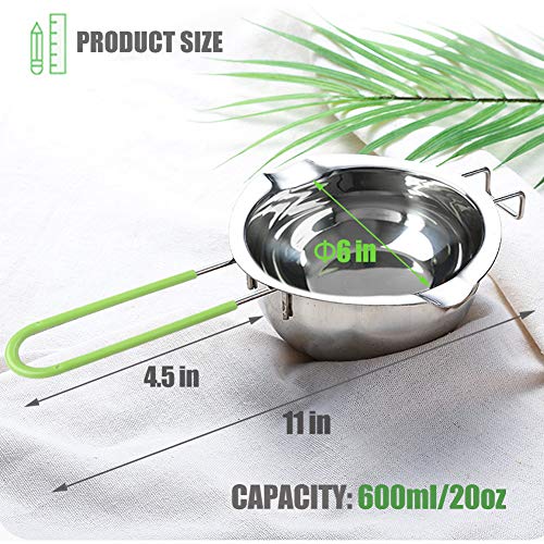Stainless Steel Double Boiler with Silicone Spatula, Chocloate Metls Pot with Heat Resistant Handle for Melting Chocolate, Candy, Candle, Soap and Wax… - color: Green