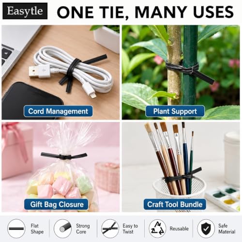 400 Pcs Twist Ties for Bags 5" Cable Ties Bag Twist Ties for Cord Twist Bread Ties Reusable Black Plastic Coated Ties Heavy Duty Bread Ties Twist Wire Ties for Household and Office Use (Pack of 3) - size: 400 PCS (Pack of 3)