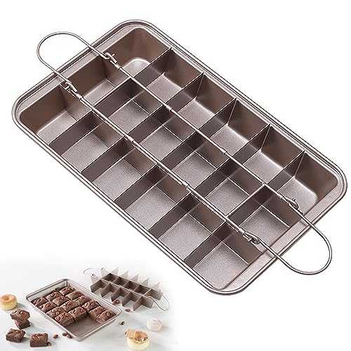 Brownie Pan with Dividers, Non-Stick 18 Pre-cut Crispy Edges, Carbon Steel - color: Gold