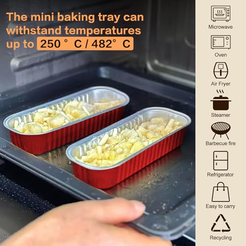 Mini Cake Pans with Lids and Spoons 200 Pack, Mini Loaf Pans with lids 6.8oz, Small Disposable Aluminum Foil Loaf Pans, Rectangular Baking Container for Party, Picnics and Housewarming (Red) - color: Red
