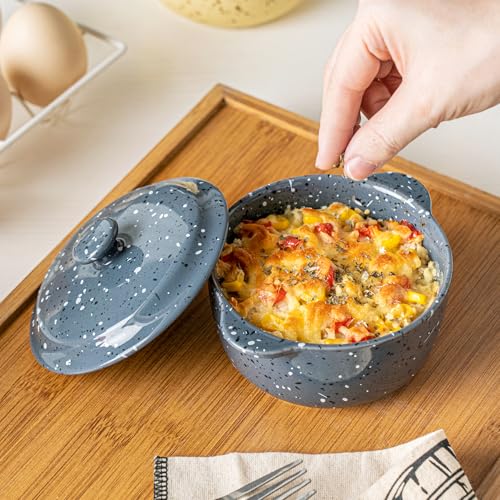 10 oz Ceramic Mini Cocotte Set of 4 for Oven (Gray) - color: Gray