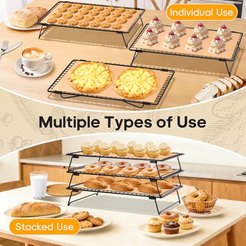 3-Tier Baking Cooling Rack with Legs, 13"x 9" w/50 Parchment Paper - size: 13"x9"