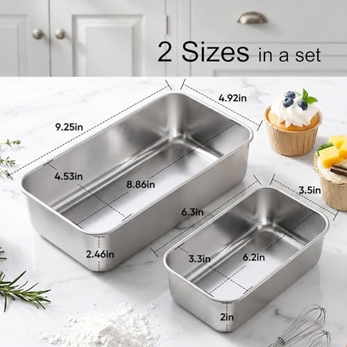 LIANYU Bread Pan Set, 9x5Inch Loaf Pans & 6.3x3.5Inch Mini Bread Baking Pan - color: Silver, size: Medium & Small