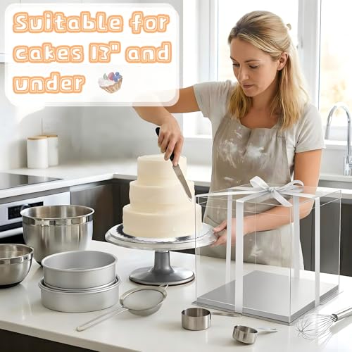 Watersay 6 Pack 12''x12''x13'' Silver Cake Box with Cake Boards and Ribbon - color: Silver, size: 12''x12''x13''
