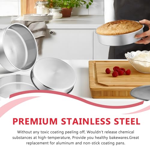 P&P CHEF 8 Inch Cake Pan Set, Round Baking Cake Pans, Silver & 2 Pcs - color: Silver, size: 8 Inch