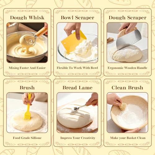 Umite Chef Sourdough Starter Kit, Banneton Bread Proofing Baskets Set