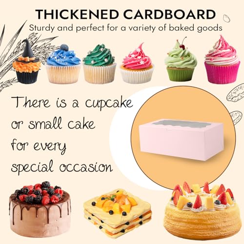JCD 8 Packs Pink Bento Cake and Cupcake Box 5 Holes Fit 4 Cupcakes and 1 Mini Cakes Cupcake Combo Boxes for Party Bakery Supplies (Pink 1+4/8Pcs) - size: Pink 1+4/8Pcs