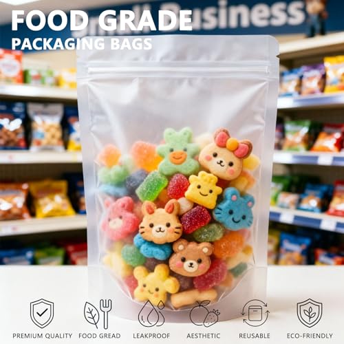 50pcs Stand Up Matte Bags Resealable Pouches With Frosted Front Window Self-seal Zipper Bags Heat Sealable Packaging Bags for Food Storage 3.5"*5.9" - size: 3.5"*5.9"