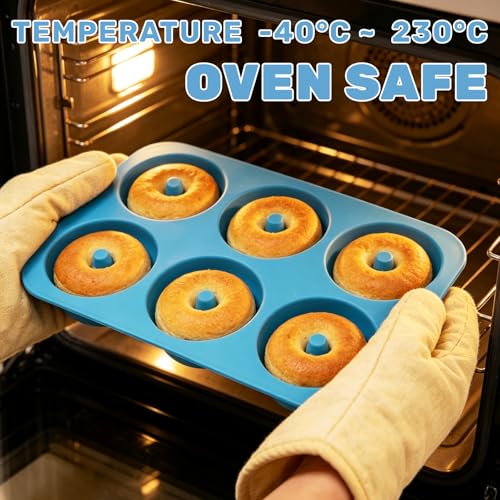 Aichoof Non-Stick Silicone Donut Pan Set of 2, BPA-Free, Easy Release(Blue) - color: Blue, size: 2 pieces