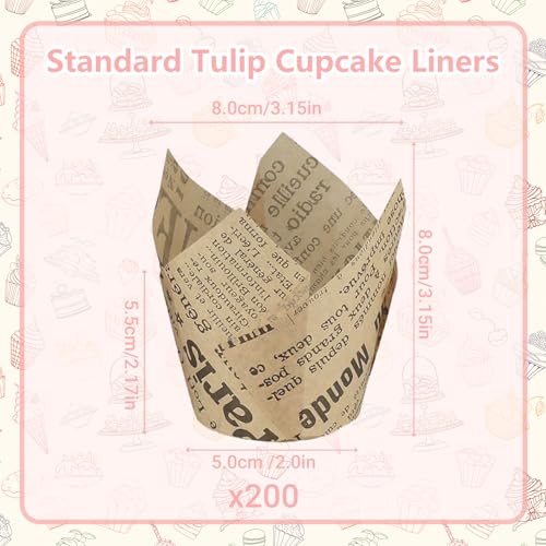 200 Pcs Newspaper Tulip Cupcake Liners for Baking, Natural Color - color: Natural Newspaper