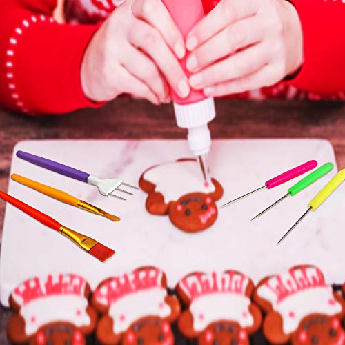 Boao 15 Pcs Cookie Decorating Tools, 6 Brushes 6 Needles 3 Scribers Cake