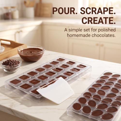Pack of 2 Chocolate Candy Mold PC Polycarbonate Chocolate Making Mould with Scraper(Cube +Oval Egg) - color: Cube +Oval Egg