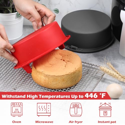 Webake 7 Inch Air Fryer Round Cake Pans for Baking, Nonstick Silicone Air Fryer Baking Pan Wih Handle, BPA Free Set of 2 - size: 7 Inch