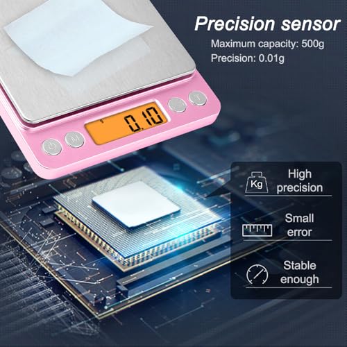0.01g High Precision Kitchen Food Scale, Diyife 500g Portable Digital Scale - color: Pink
