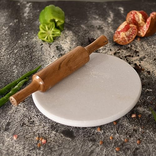 Chakla belan roti maker Pappad maker Phulka maker Pack of 2 Chakla 12 inch Wooden Belan making Roti chakla Belan set colour: (White)