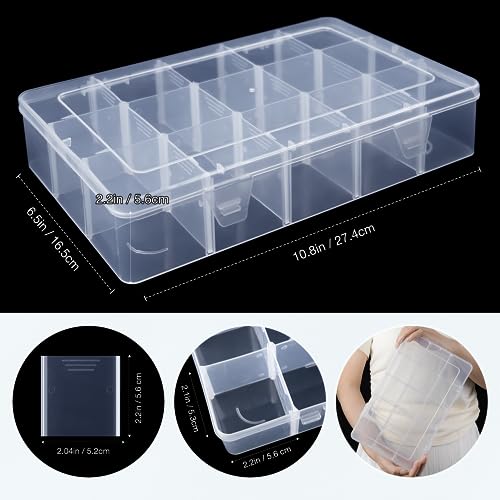 Bead Plastic Storage Organizer Box 2 Pack 15 Grids Adjustable Dividers - color: Clear-15 Grids*2
