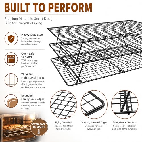 Cooling Rack 16"x10", 3-Tier Stackable & Collapsible Cooling Racks - color: Black, size: 3-Tier-SL