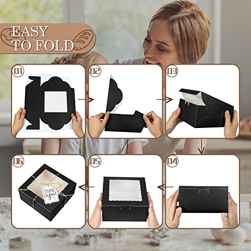 KPOSIYA 65PCS Bakery Boxes with Window 6x6x3 Inches 5 Style Cookie Boxes Small Pastry Boxes for Candy, Dessert, Pastry, Donuts, Birthday Party, Wedding(Black) - color: Black