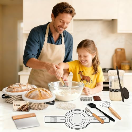 Sourdough Starter Kit with Round & Oval Banneton Bread Proofing Basket Set