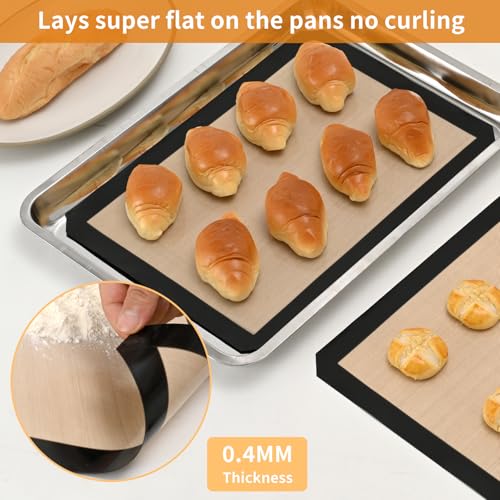 Luckyiren 2-Pack Silicone Baking Mats – Non-Stick Reusable Oven Liners for Half Sheet Pans (16.54" x 11.62"), BPA-Free Silicone, Easy to Clean, for Cookies, Roasted Veggies, Pizza & More - color: Black/Beige, 0.4mm