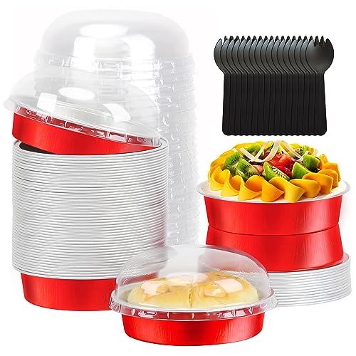LNYZQUS 8oz Mini Pie Tins with Lids 50 Pack, 4 Inch Individual Cake Pans - color: Red