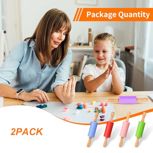 Mini Silicone Rolling Pin for Kids, Non-stick Surface Wood Handle, 9 Inch 2 Pack - color: Blue-Green, size: 2 PACK