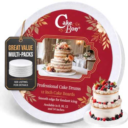 Cakebon Cake Boards 12" White Round Cake Drums 1/2" Thick Smooth Edge 1Pack - color: White (Smooth Edge), size: 12 Inch