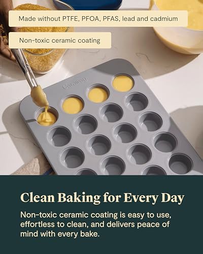 Caraway 24-Cup Non-Stick Ceramic-Coated Mini Muffin Pan - color: Cream, size: 24 Cup Muffin Pan (2x)