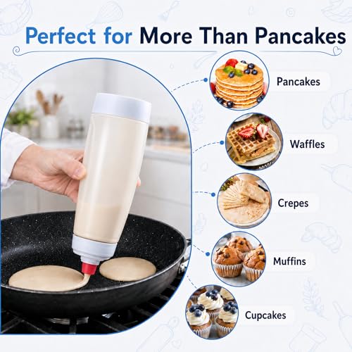 2 Pack Pancake Batter Dispenser Bottle for Mixing and Pouring