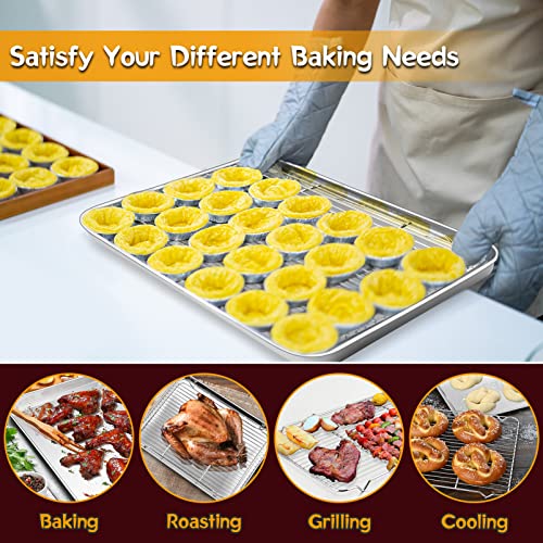 P&P CHEF 17.5 Inch Baking Sheet with Rack Set, Pans with Flat Racks - size: 17.5 + 17.5 Inch, style: Pans with Flat Racks