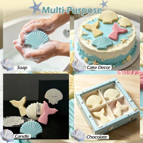 Large Mermaid Tail Silicone Molds for Baking, 2-Pack Seashell Chocolate Candy Molds Shell Shape Mold for Soap, Ice Cube Desserts and Scented Candle,Cake Decor DIY Crafts