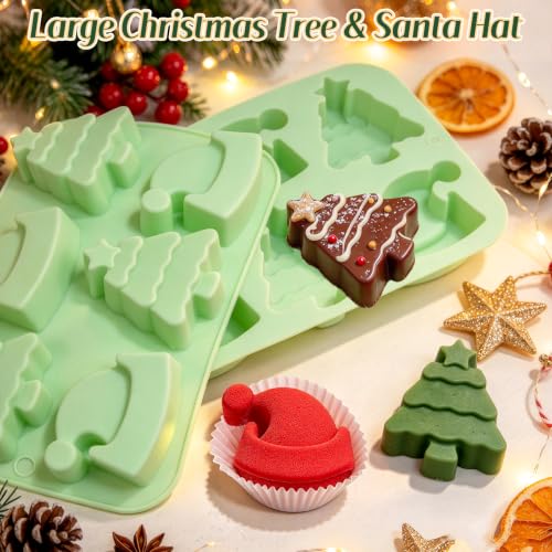 2Pcs Christmas Tree Santa Hat Silicone Molds for Baking - color: 2Pcs Mint green